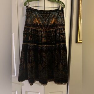…I.C.E… Women’s Sz 8 Boho Bohemian Black & Orange Patterned Embellished Skirt
